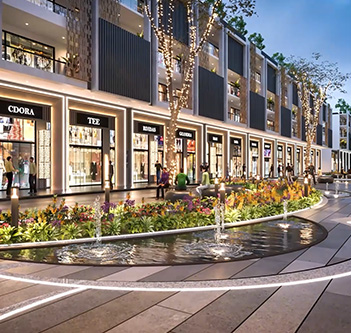 Wide atrium with landscaped spaces