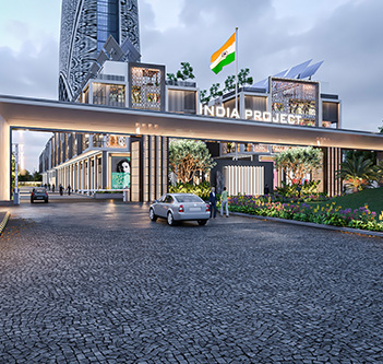 Visitors exploring the business hub