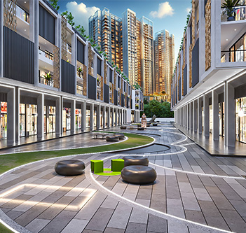 Street-side view of India WorldMart commercial hub